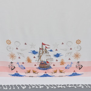 Wedding Gift Towel, Turkish Bath Towel, Beach Towel, Decorative Cotton Towel, Peshtemal Towel, Ship Printed Towel, 40x70 inches Towel, T-07