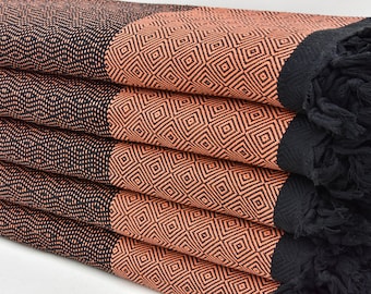 Orange Blanket Handmade Blanket Cotton Blanket Turkish Blanket 79"x95" Turkish Throws Turkish Bedspread Gift Blanket Turkish Bed Cover I-103