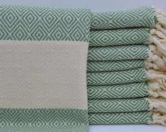 Turkish Hand Towel Tea Towel Patterned Peshkir Small Towel 25"x40" Cotton Service Towel Olive Green Towel Turkish Peshkir Towel A-201