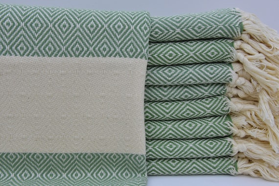 Turkish Hand Towel Tea Towel Patterned Peshkir Small Towel 25"x40" Cotton Service Towel Olive Green Towel Turkish Peshkir Towel A-201
