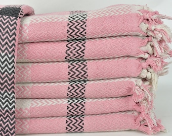 Personalized Christmas Blanket,  Cotton Blanket, Pink Throw, Striped Throw, 79x89 Inches Throw Blanket, Curtain Throw, Gift Throw,
