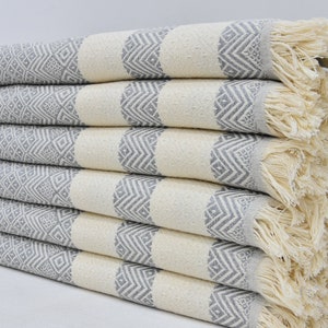 Holiday Towel, Organic Peshtemal, Wedding Gift Towel, Turkish Towel, Diamond Design Towel, Light Gray Towel, 40x66 inches Peshtemal, YR-05