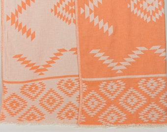 Turkisk filt, heminredningsfilt, orange filt, kelimpläd, 136x213 cm bordsduk, dekorativ pläd, turkisk filt,