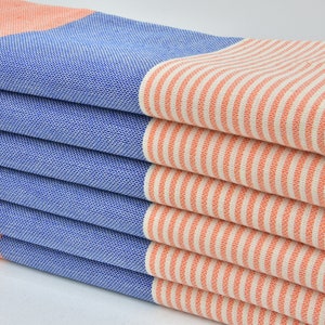 Blue Orange Peshtemal Handmade Towel Baech Towel Turkish Bath Towel Peshtemal Towel Striped Towel Turkish Towel  40"x70" Peshtemal I-03