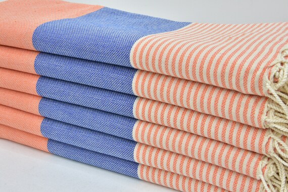 Blue Orange Peshtemal Handmade Towel Baech Towel Turkish Bath Towel Peshtemal Towel Striped Towel Turkish Towel 40x70 Peshtemal I 03 Etsy