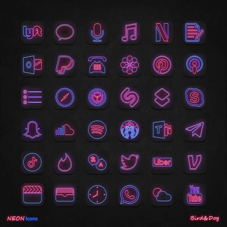 72 Neon app icons / Glowing covers for iOS 14 | Etsy