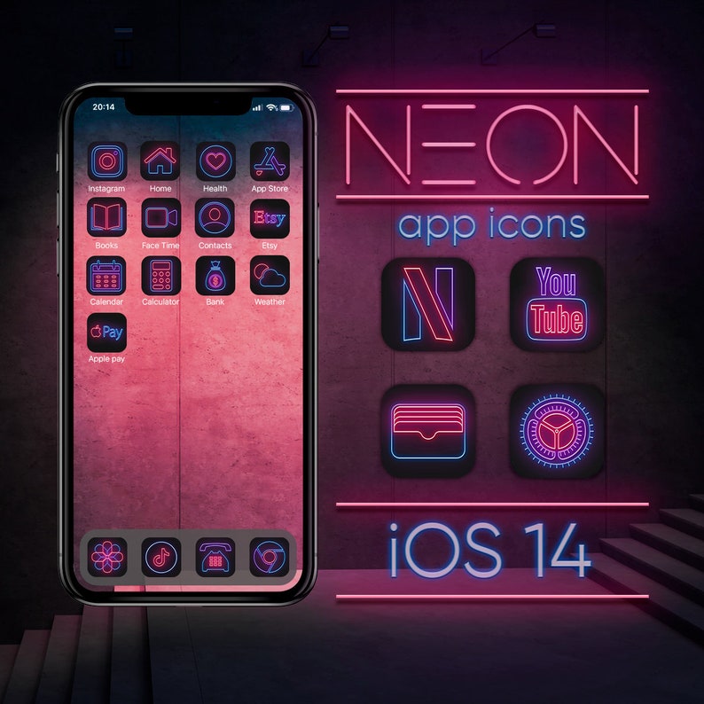 72 Neon app icons / Glowing covers for iOS 14 Etsy