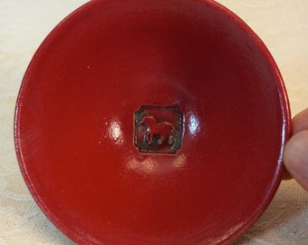 Small Bowl in Red with a Horse