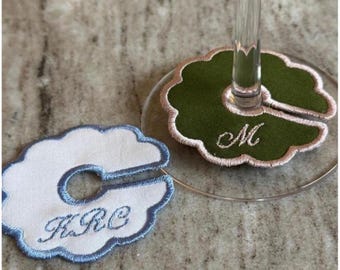 Custom Embroidered Wine Tag | Monogram Wine Charm | Bachelorette Party Favor