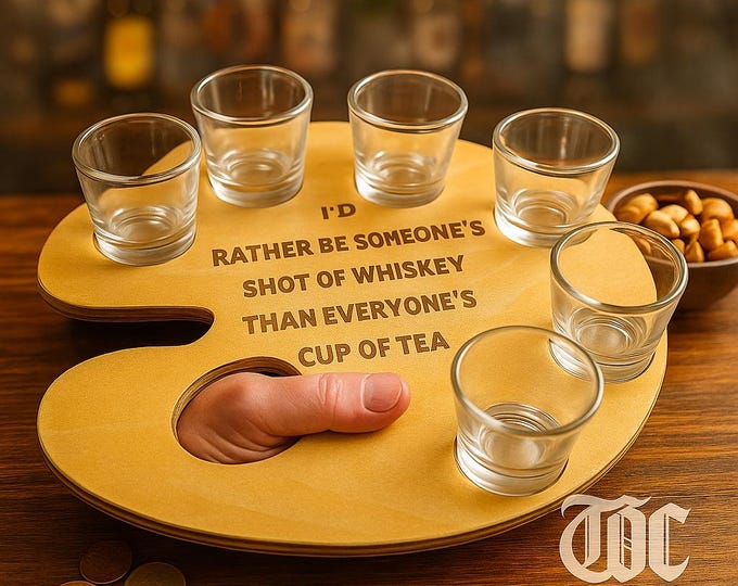 Whiskey Flight Board with 6 Shot Glasses Laser Engraved Rustic Bar Gift