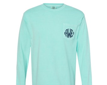 Embroidered Custom Monogram Comfort Colors Long Sleeve Shirt