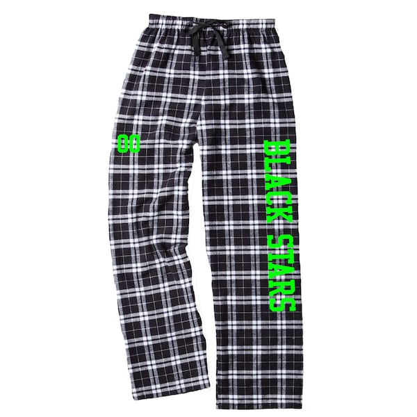 neon green and black pants