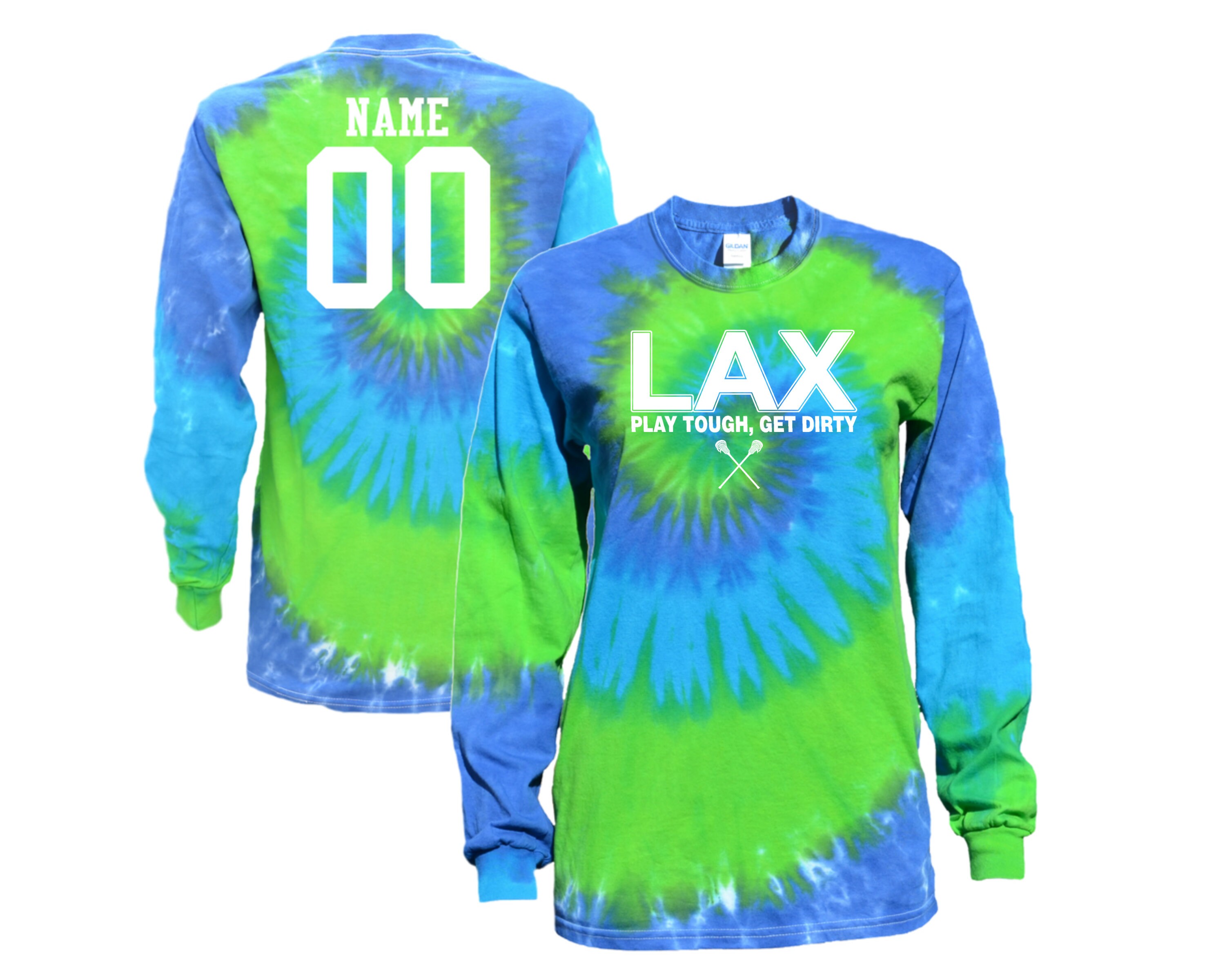 Customizable Lacrosse Blue Green Tie Dye Long Sleeve With LAX Etsy