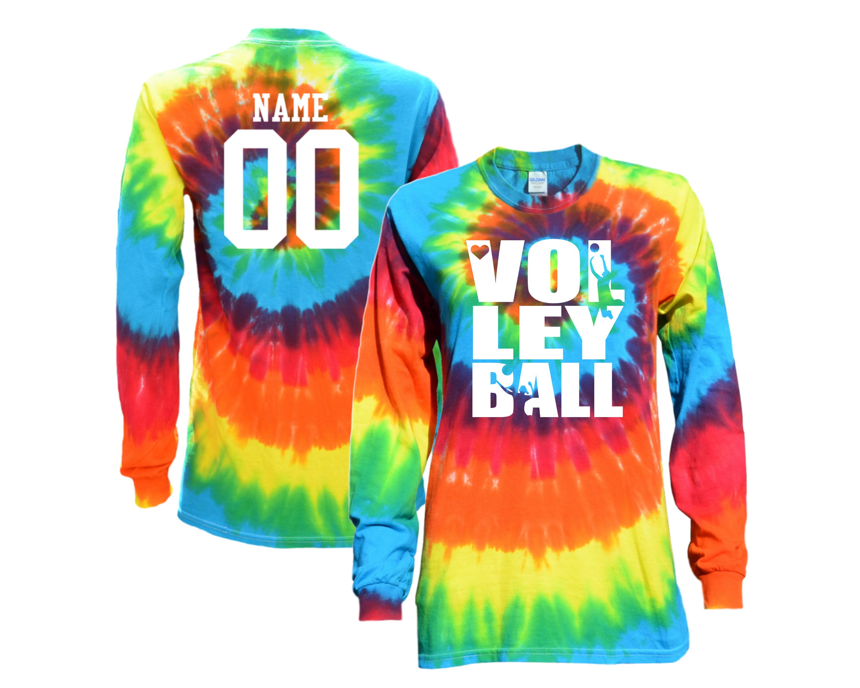 Customizable Volleyball Rainbow Tie Dye Long Sleeve With Etsy UK