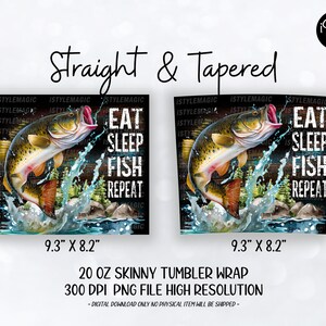 Fishing Tumbler Wrap, Eat Sleep Fish Repeat Tumbler, Fishing Quote, Outdoor Tumbler, 20oz Tumbler, Sublimation Design, PNG Instant Download image 2