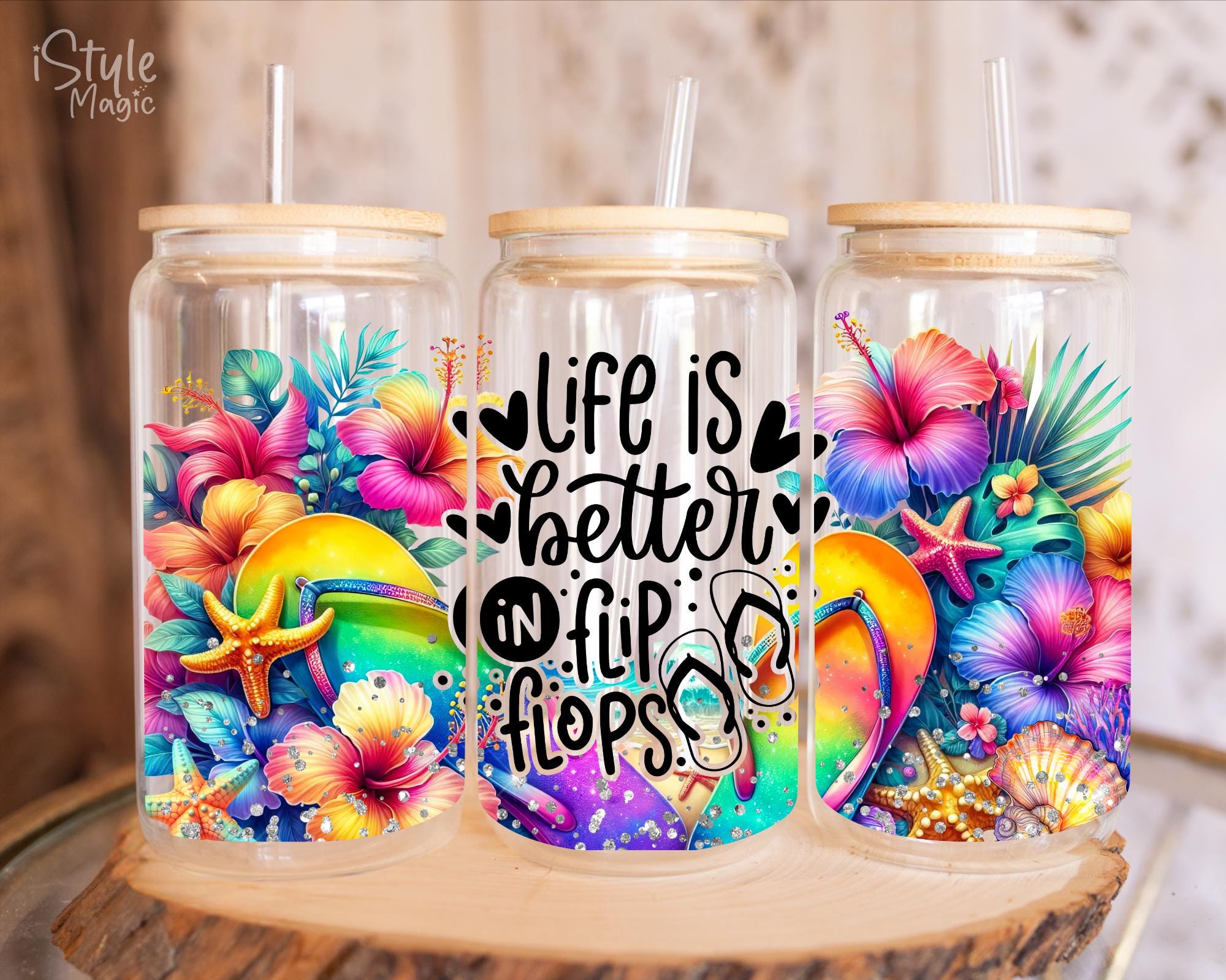 Life is Better in Flip Flops 16oz Libbey Glass Can Wrap, Summer Cup ...