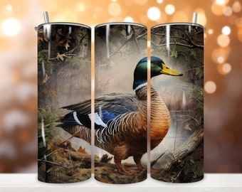 Mallard Duck Hunting Camouflage Tumbler Wrap, Sublimation Design, 20oz Skinny Tumbler, PNG Digital Download