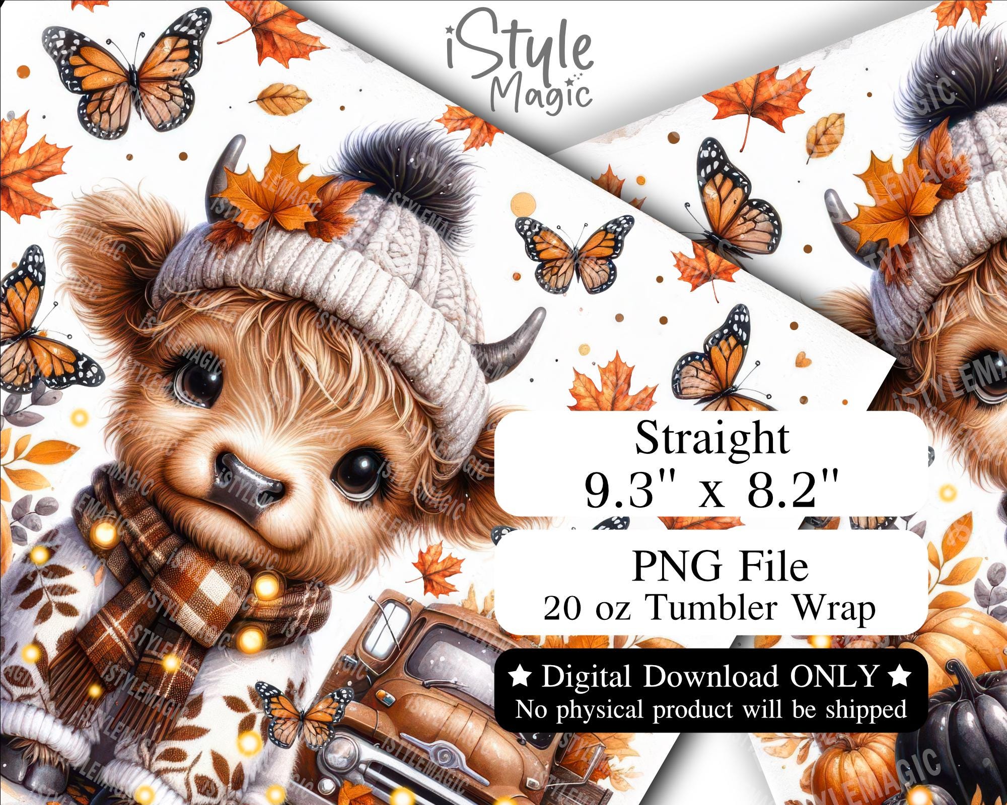 Fall Cute Baby Highland Cow 20oz Skinny Seamless Tumbler Wrap, Fall ...