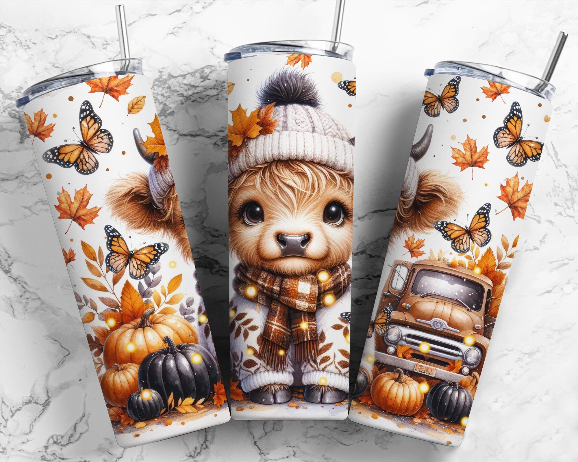 Fall Cute Baby Highland Cow 20oz Skinny Seamless Tumbler Wrap, Fall ...