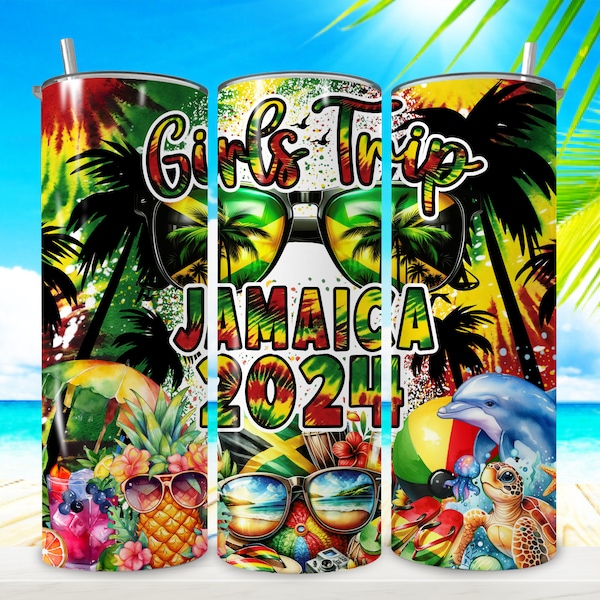 Girls Trip Jamaica 2024 Tumbler Wrap Sublimation Design, Rasta Design, 20oz Skinny Tumbler, PNG Digital Download