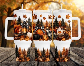 Cozy Autumn Fall Forest 40oz Tumbler Wrap Sublimation Design PNG (Digital Download)