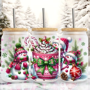 Christmas Cute Snowman Coffee Drink 16 oz Libbey Frosted Coffee Glass Can Wrap, Sublimation Design, Christmas Cup, PNG Digital Download