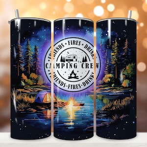 Camping Crew Tumbler Wrap, Camping Tumbler, Sublimation Design, 20oz Skinny Tumbler, PNG Digital Instant Download