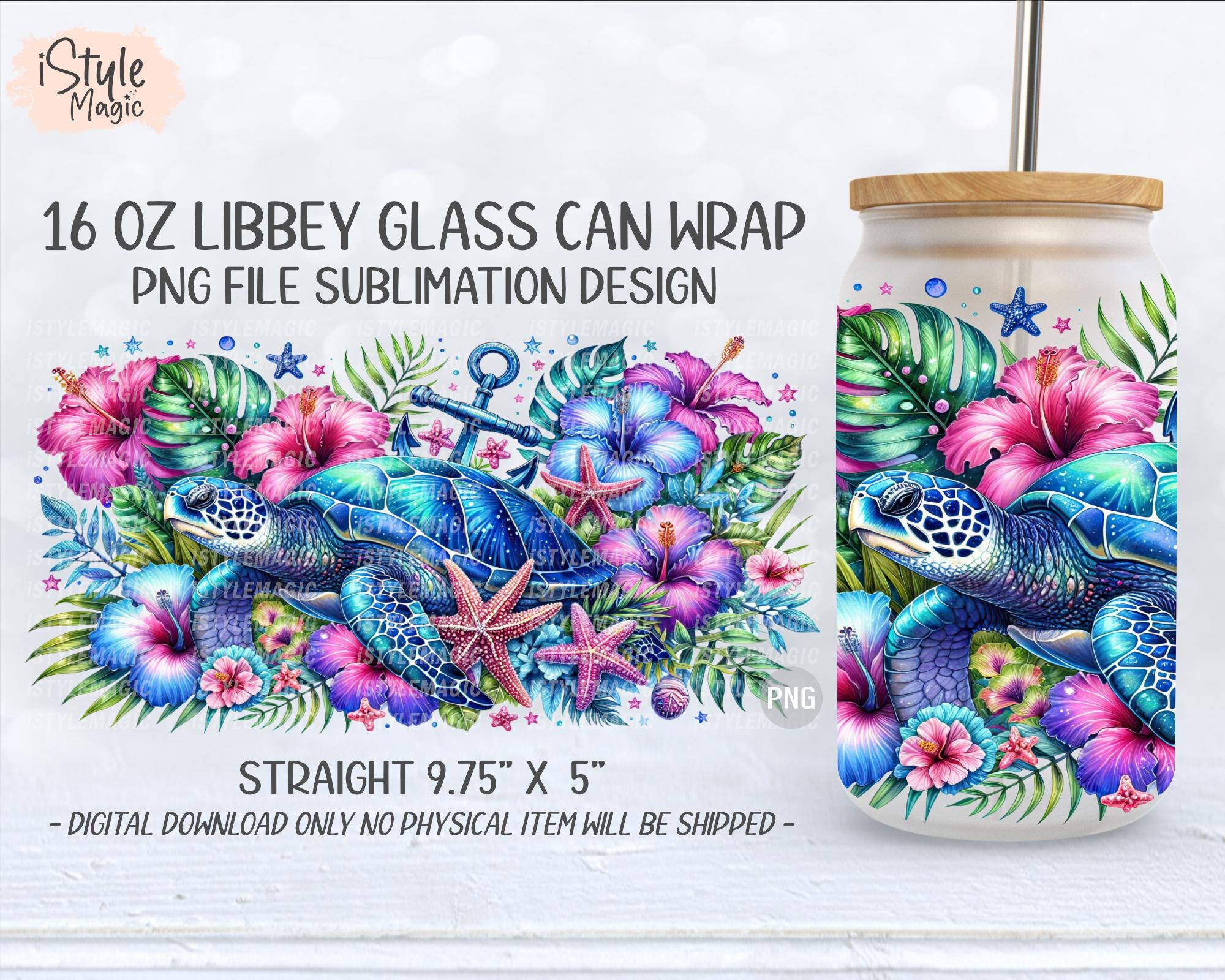 Sea Turtle 16oz Glass Can Sublimation Design, Floral Summer Glass Can ...