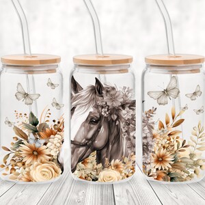 Boho Floral Horse, 16 Oz Libbey Glass Can Wrap Sublimation Design ...