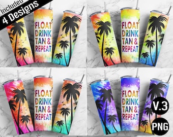 Float Drink Tan Repeat Tumbler Wrap, Summer Tumbler Wrap, Beach Vibes Design, Girls Trip Cup, 20 oz Tumbler Sublimation Design, PNG Download