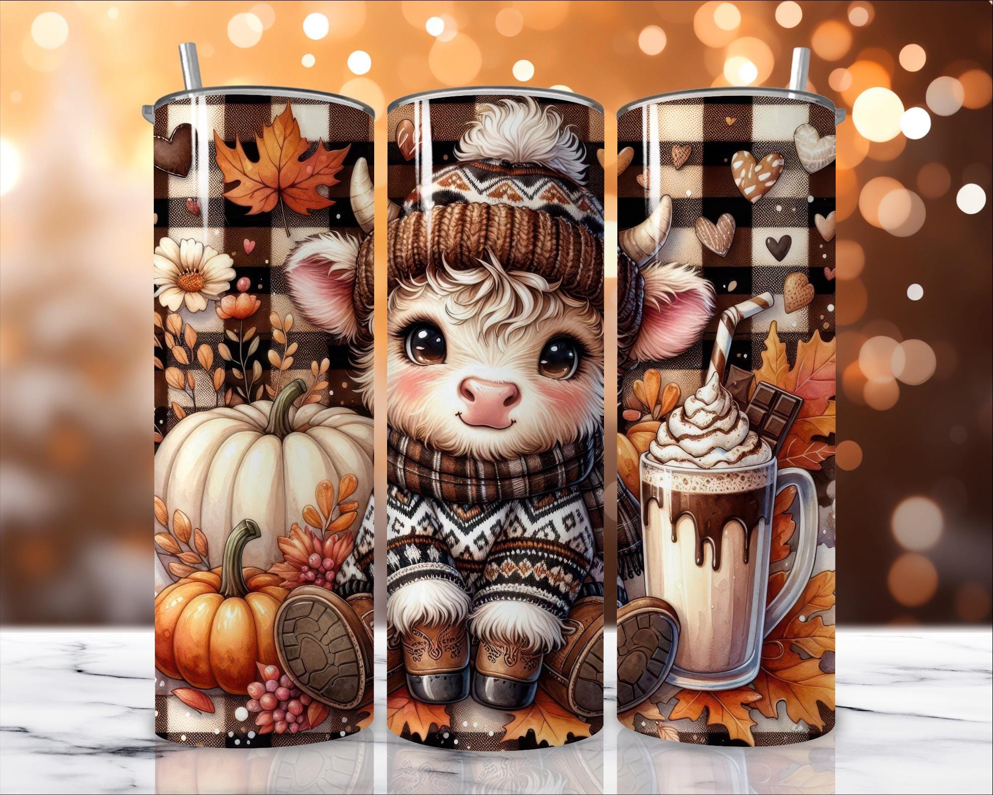 Fall Cute Baby Highland Cow 20oz Skinny Tumbler Wrap, Fall Vibes ...