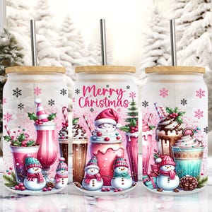 Merry Christmas Snowman 16 oz Libbey Frosted Coffee Glass Can Wrap Tumbler, Sublimation Design, Winter Christmas Cup, PNG Digital Download
