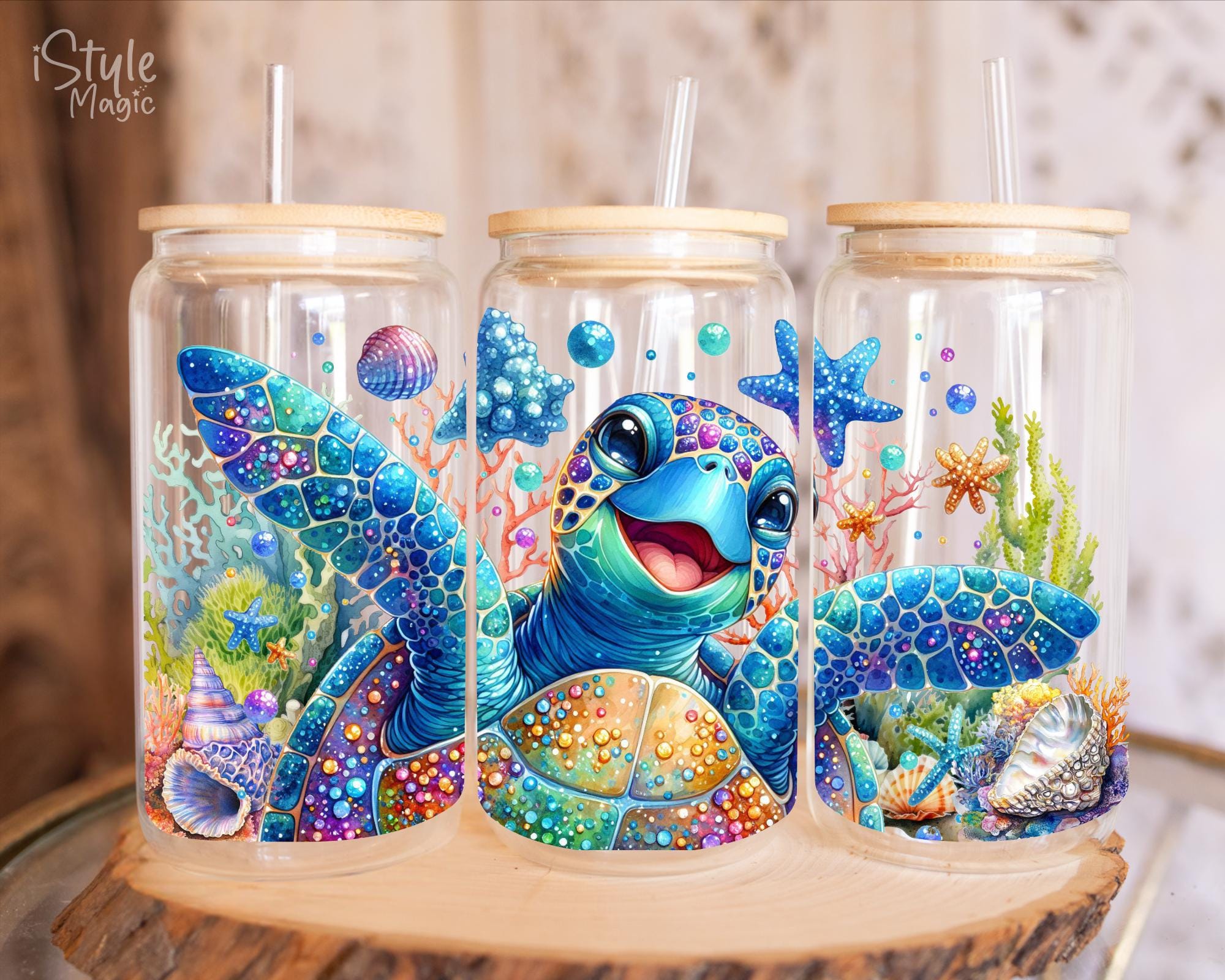 Sea Turtle 16oz Frosted Glass Can Wrap Cup, Summer Beach Animal Glass ...