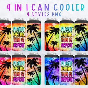 Float Drink Tan & Repeat, 4 in 1 Can Cooler Tumbler Wrap, Sublimation Design, Summer Tumbler, Beach Tumbler, 4 PNG Files Instant Download