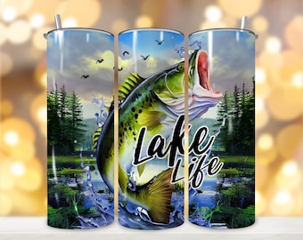 Lake Tumbler Wrap, Lake Life Tumbler Wrap, Fishing Tumbler Design, PNG Sublimation Design, 20 oz Skinny, Digital Download