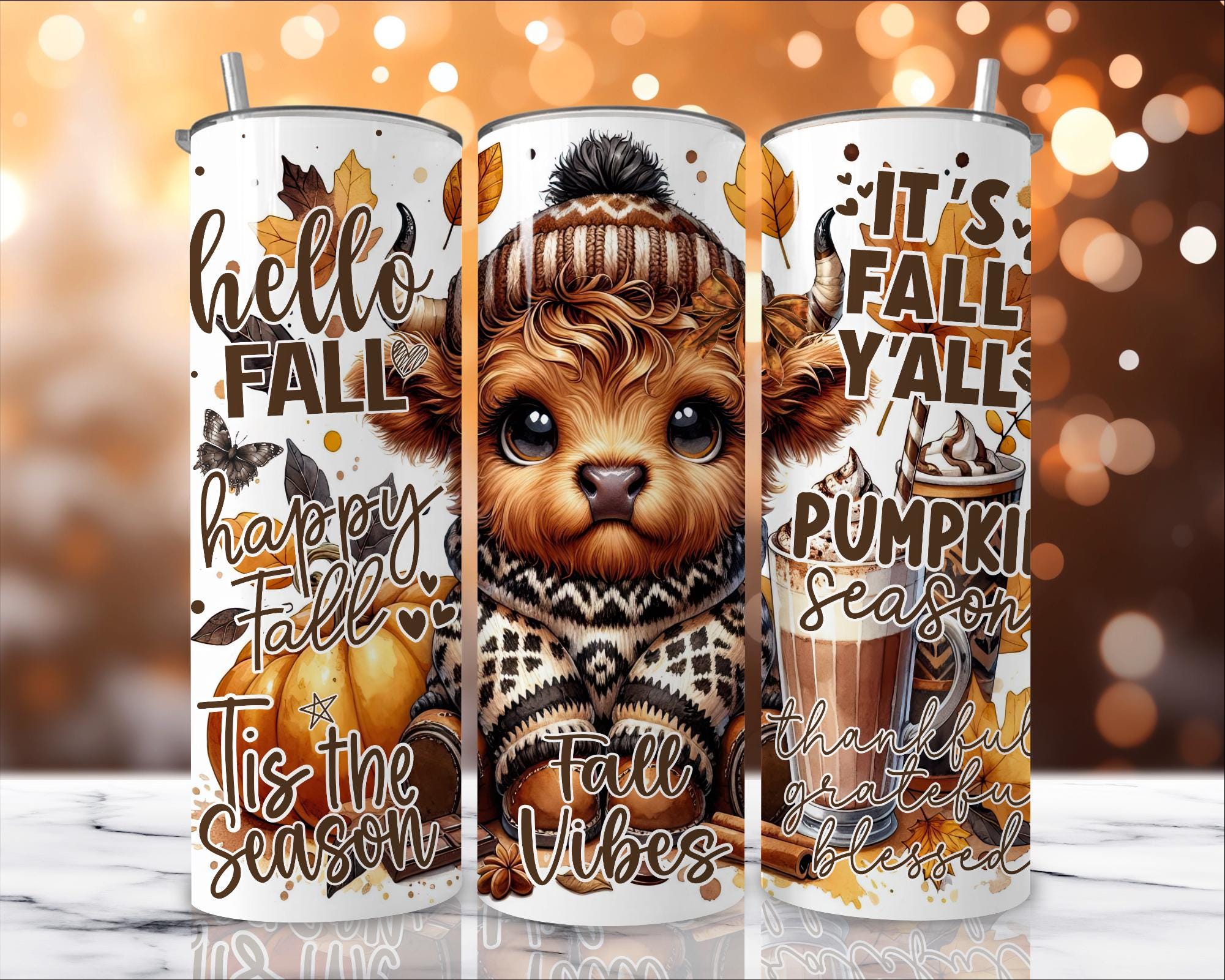 Fall Quotes Cute Baby Highland Cow 20 Oz Tumbler Wrap, Sublimation ...