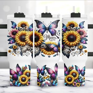 Girassóis Mãe vida 40oz Tumbler Wrap PNG, Citação do Dia das Mães Floral Butterfly Wrap Design, Mama Tumbler, Sublimação PNG Download Digital
