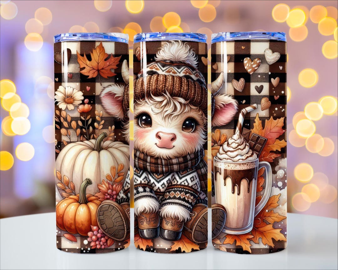 Fall Cute Baby Highland Cow 20oz Skinny Tumbler Wrap, Fall Vibes ...