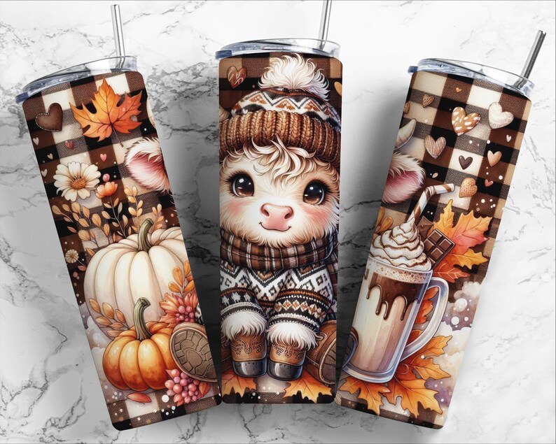 Fall Cute Baby Highland Cow 20oz Skinny Tumbler Wrap, Fall Vibes ...
