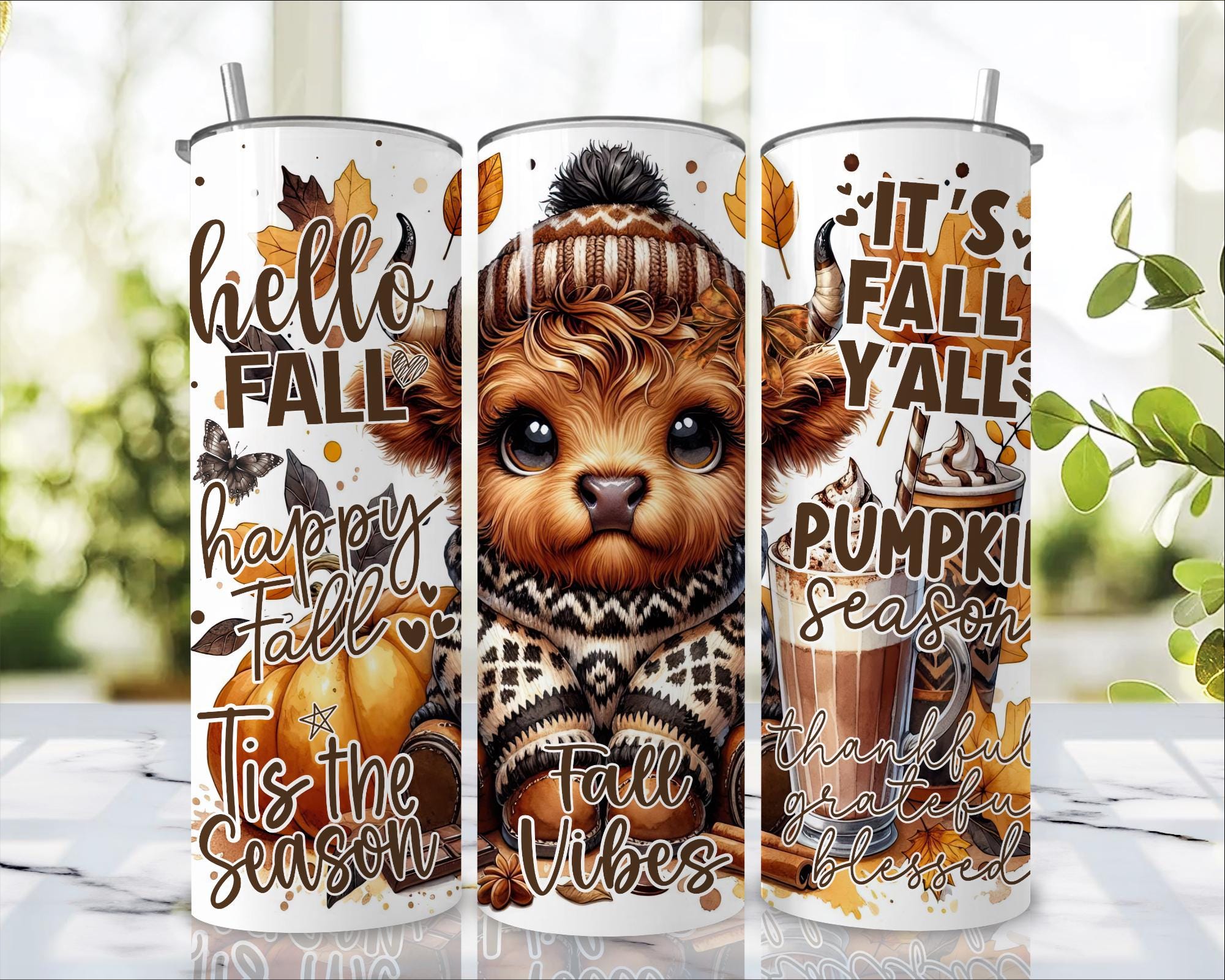 Fall Quotes Cute Baby Highland Cow 20 Oz Tumbler Wrap, Sublimation ...