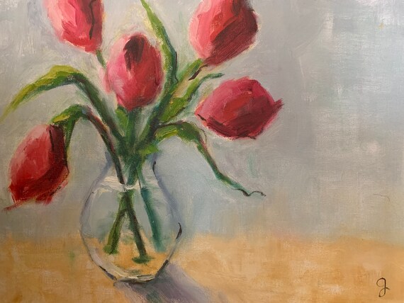 Floral Original Painting on Canvas Tulips & Daisies 11x14