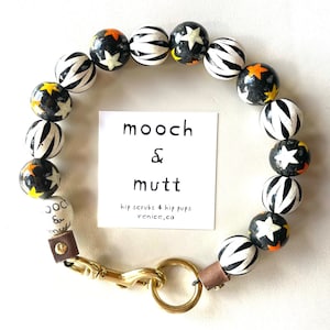 STARRY EYES hand painted, wood bead, dog collar, wood, round, bead, dog, dog accessory,  moochandmutt,