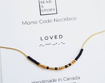 Custom Morse Code Necklace, Delicate Beaded Gold Dainty Necklace, Personalized Gift for Mother's Day, Anniversary, Loved, Blessed, Wish Gift