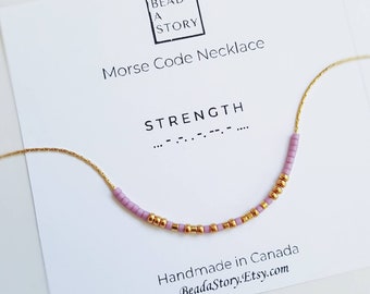 Thin Morse Code Necklace, Strength Necklace, Hidden Message Jewelry, Recovery Necklace, Encouragement Gift, Secret Message Necklace for her