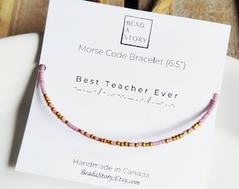 Teacher Appreciation Gift, Custom Bracelet Personalized Gift for Teachers, Child Care Workers, Educators, Morse Code Bracelet, Colorful Gold