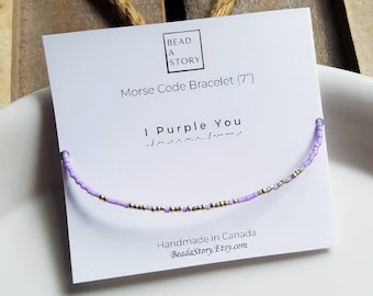 Morse Code Bracelet, Custom Beaded Silver Bracelet, Personalized Friendship Bracelets, I Purple You, Borahae, Gift for BTS Army Friend