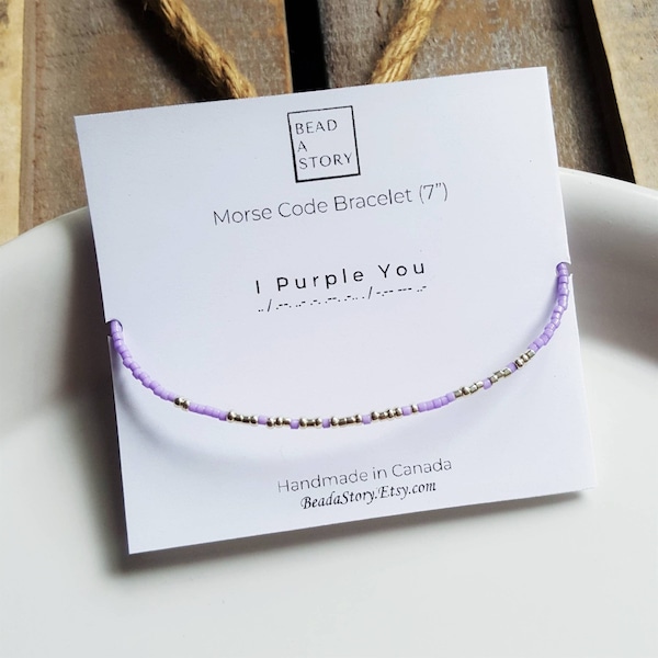 Morse Code Bracelet, Custom Beaded Silver Bracelet, Personalized Friendship Bracelets, I Purple You, Borahae, Gift for BTS Army Friend