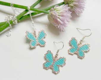 Beaded Butterfly Earrings and Necklace Set