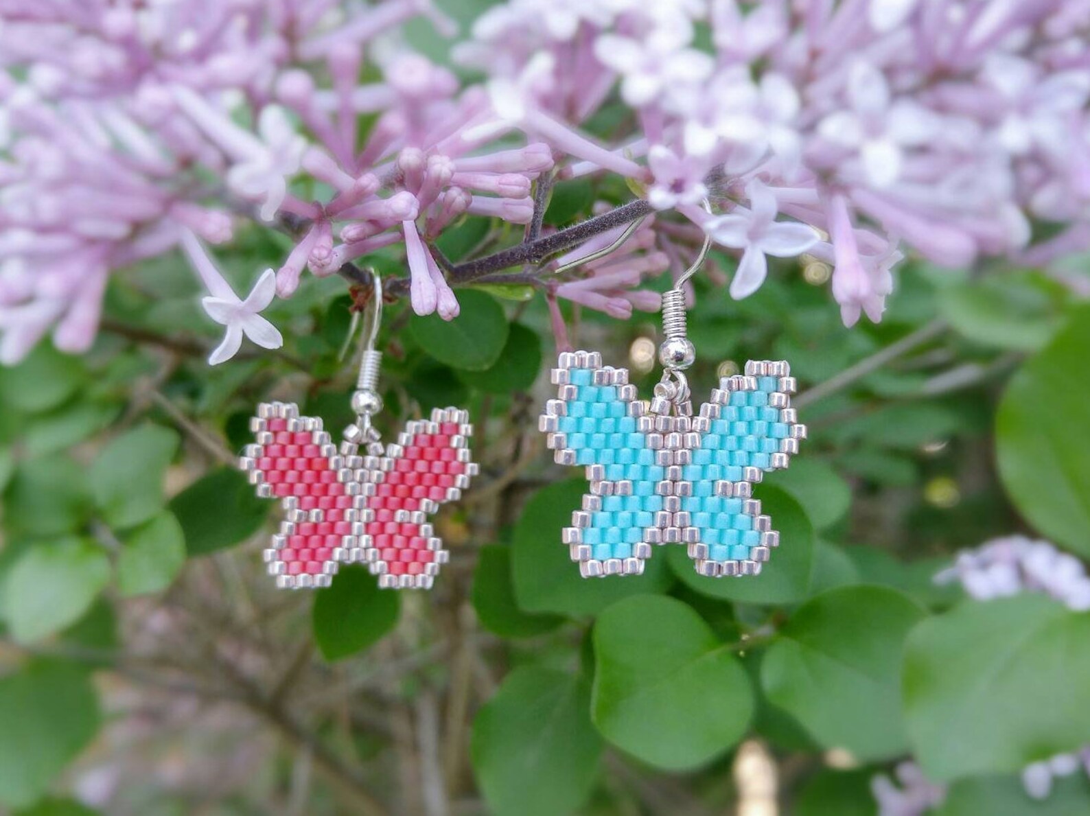 Beaded Butterfly Earrings Silver Butterfly Earrings Etsy Canada