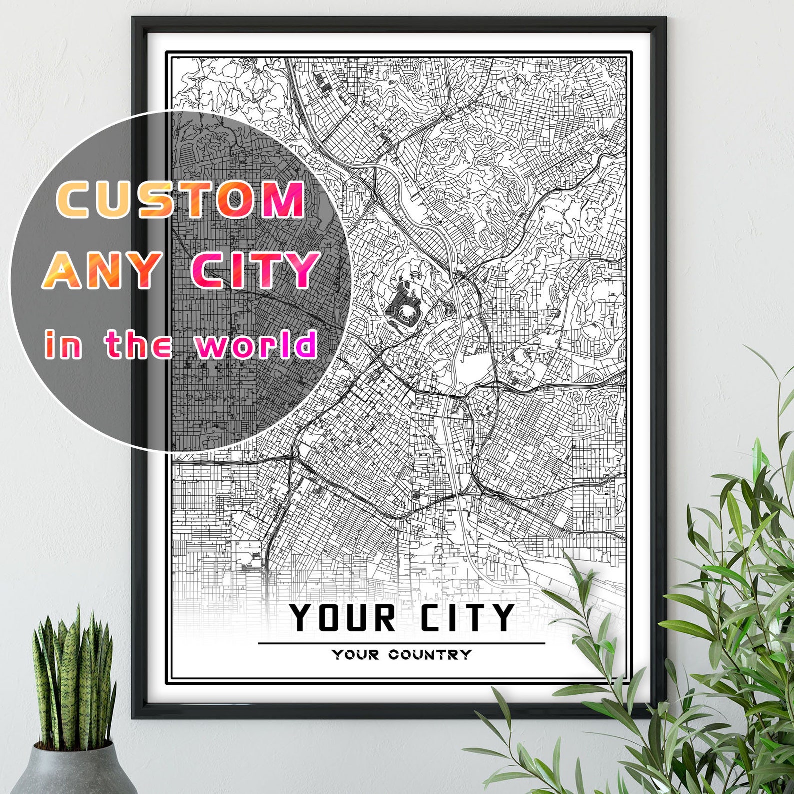 Digital download CUSTOM city map black and white prints wall  Etsy